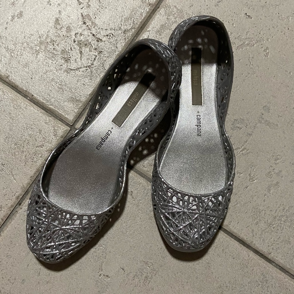 Melissa + Campana Silver Glitter Flats